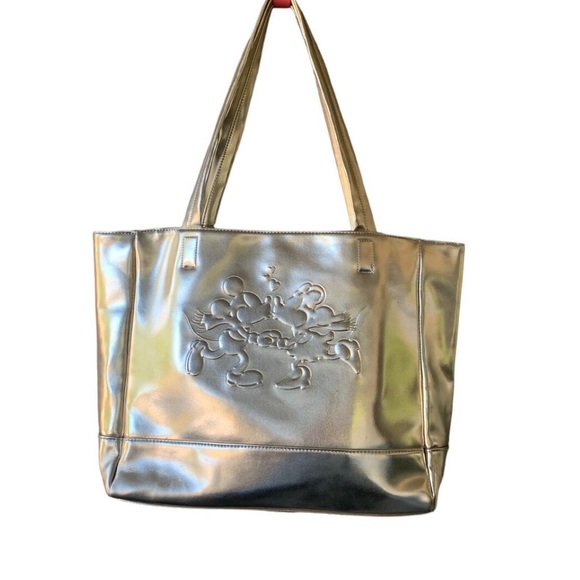 NWT Disney Gold Metallic Minnie & Mickey Mouse Tote Bag Shoulder Bag Purse - Picture 2 of 7